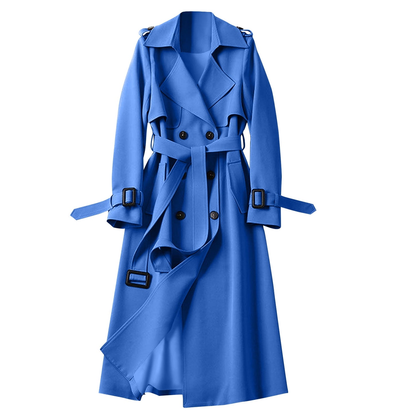 VEKDONE Women's Double Breasted Long Trench Coat Belted Notch Lapel Overcoat Windproof Classic Outerwear Dressy Business Office Pea Coat