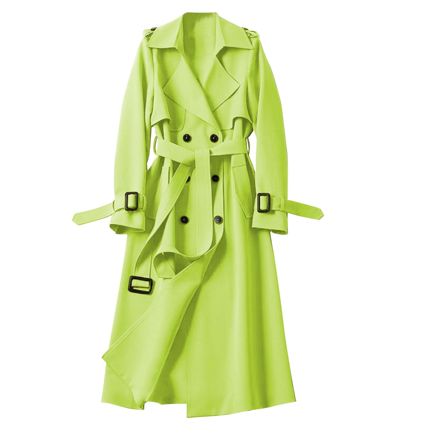 VEKDONE Women's Double Breasted Long Trench Coat Belted Notch Lapel Overcoat Windproof Classic Outerwear Dressy Business Office Pea Coat