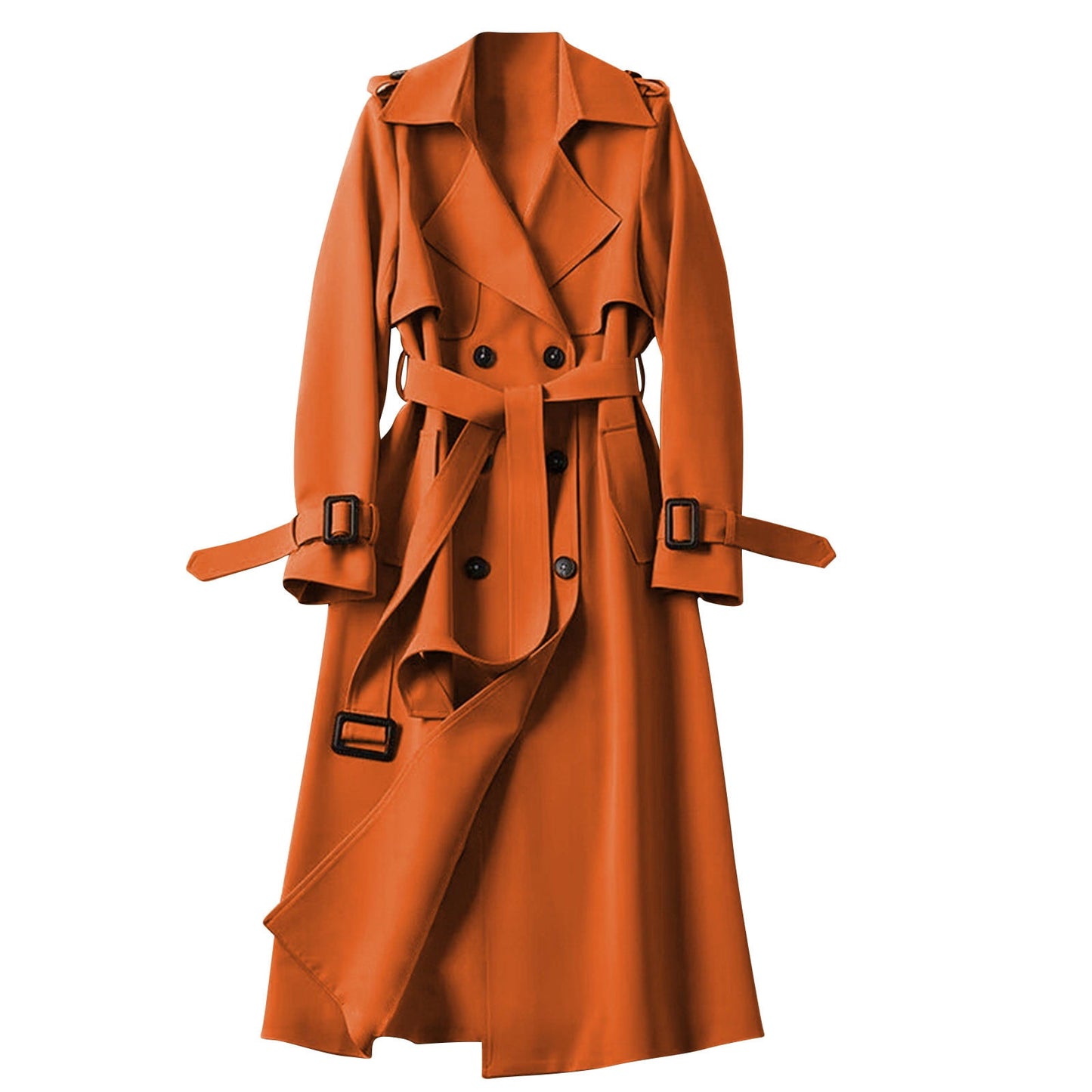 VEKDONE Women's Double Breasted Long Trench Coat Belted Notch Lapel Overcoat Windproof Classic Outerwear Dressy Business Office Pea Coat