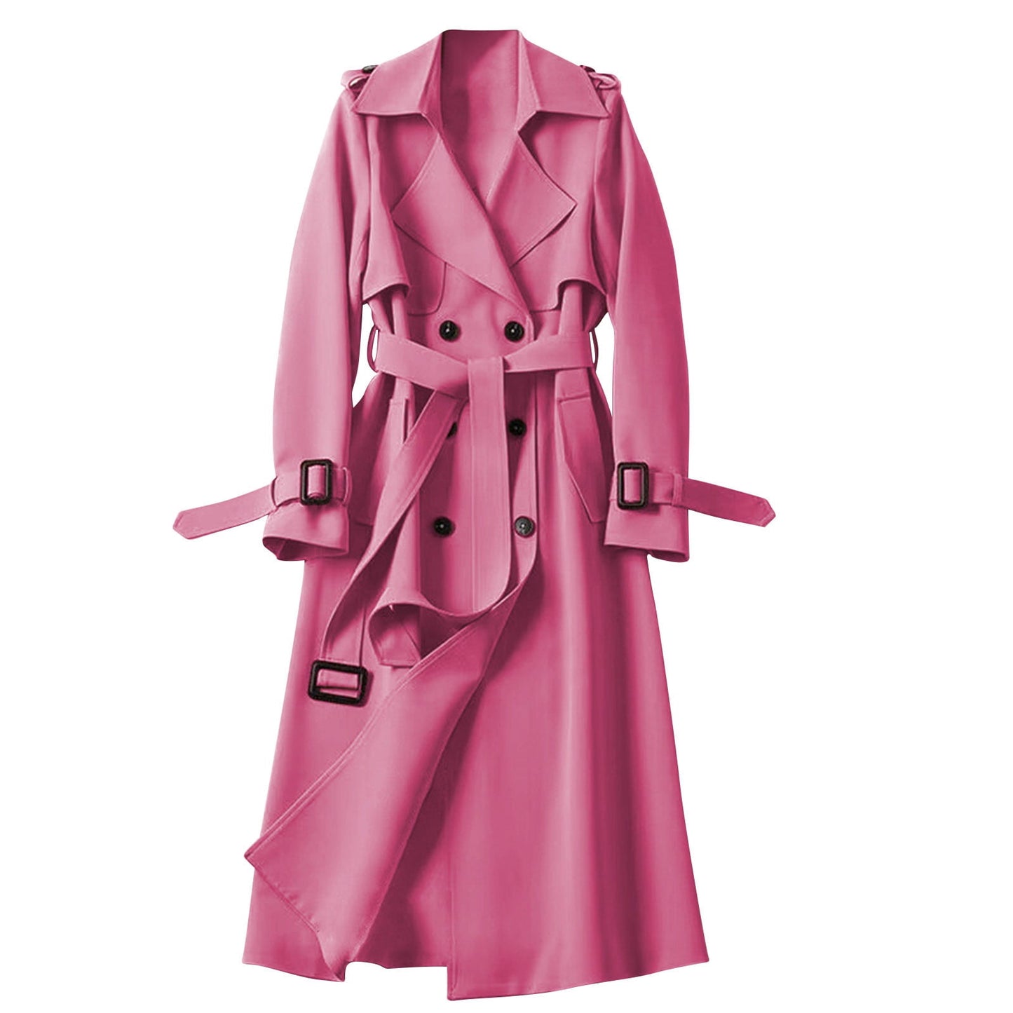 VEKDONE Women's Double Breasted Long Trench Coat Belted Notch Lapel Overcoat Windproof Classic Outerwear Dressy Business Office Pea Coat