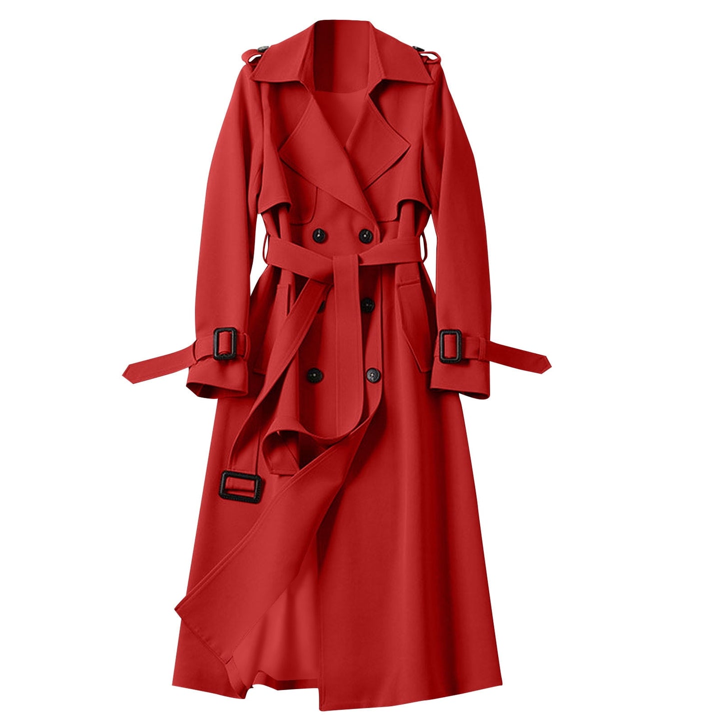 VEKDONE Women's Double Breasted Long Trench Coat Belted Notch Lapel Overcoat Windproof Classic Outerwear Dressy Business Office Pea Coat
