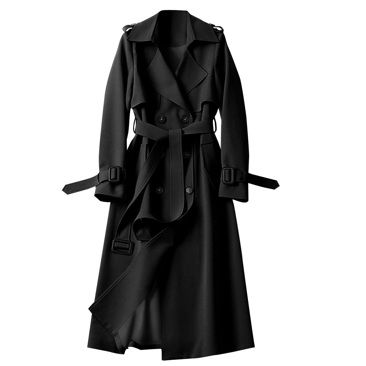 VEKDONE Women's Double Breasted Long Trench Coat Belted Notch Lapel Overcoat Windproof Classic Outerwear Dressy Business Office Pea Coat