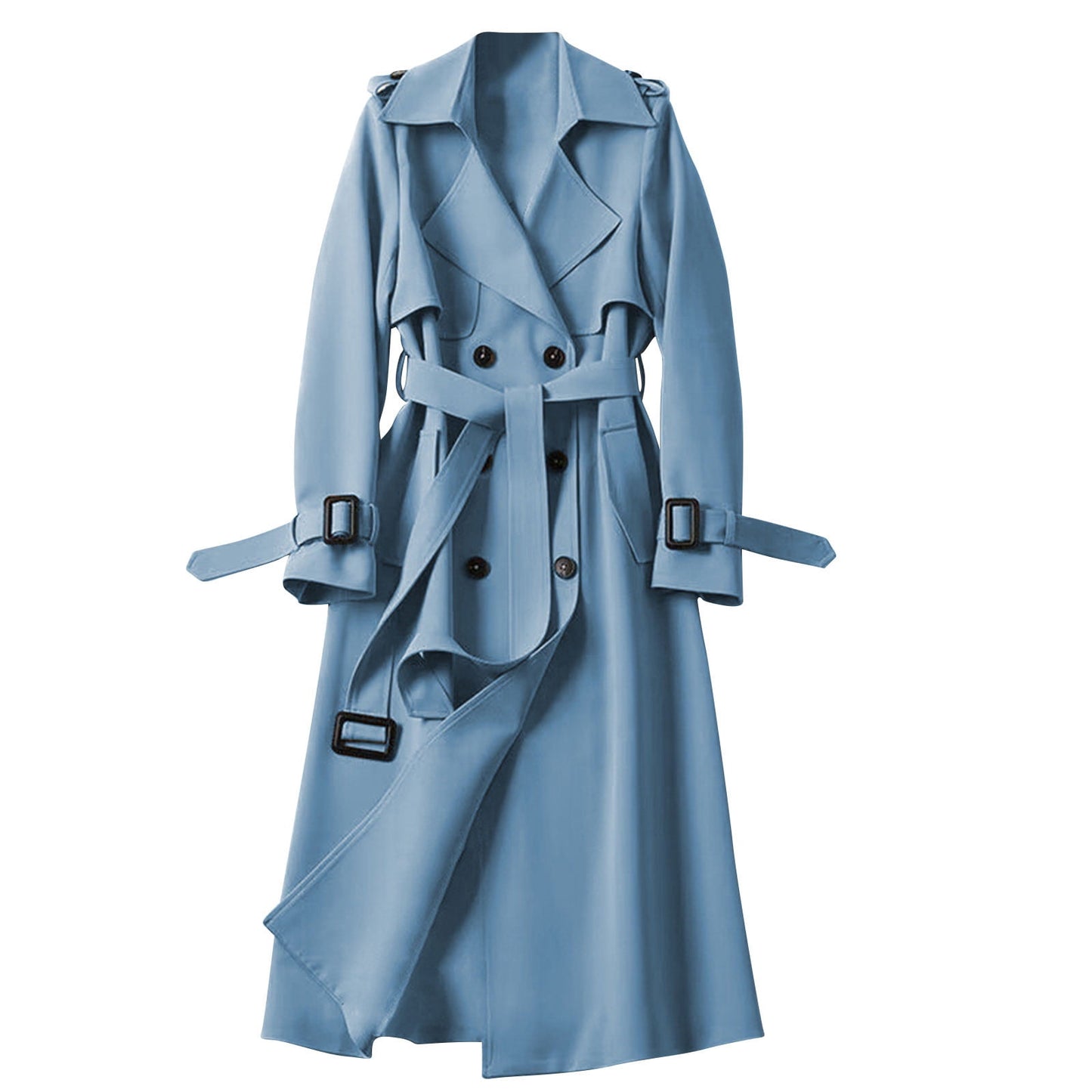 VEKDONE Women's Double Breasted Long Trench Coat Belted Notch Lapel Overcoat Windproof Classic Outerwear Dressy Business Office Pea Coat