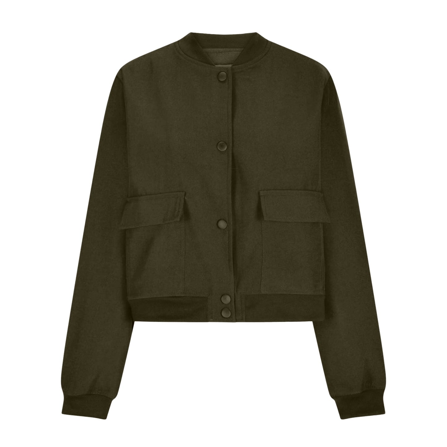 Karight Women's Spring Varsity Bomber Jackets Long Sleeve Cropped Button Down Casual Coat with Pockets Outwear